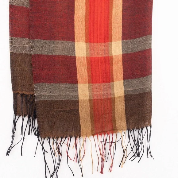 Plaid Rectangular Scarf 26" x 70"  Red, Yellow, Maroon & Gray - Picture 6 of 9